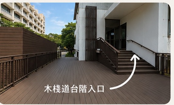 教室入口的木棧道台階