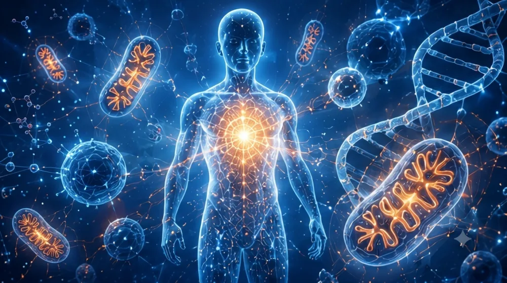Illustration of cellular and mitochondrial health