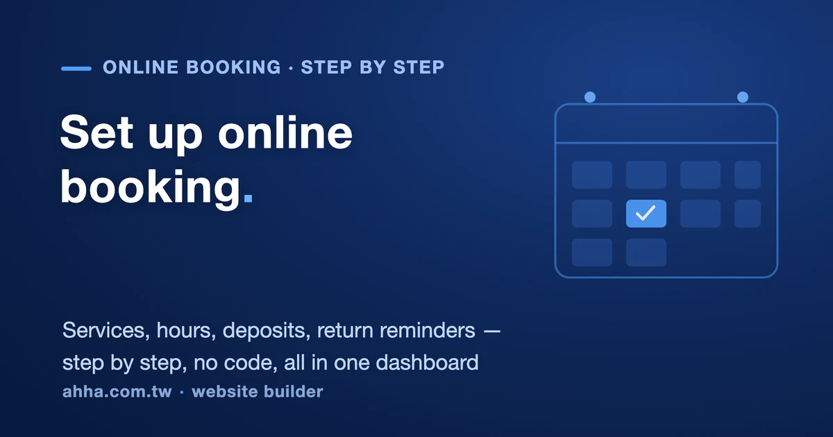 Deep blue cover for a step-by-step guide to setting up an online booking system with ahha